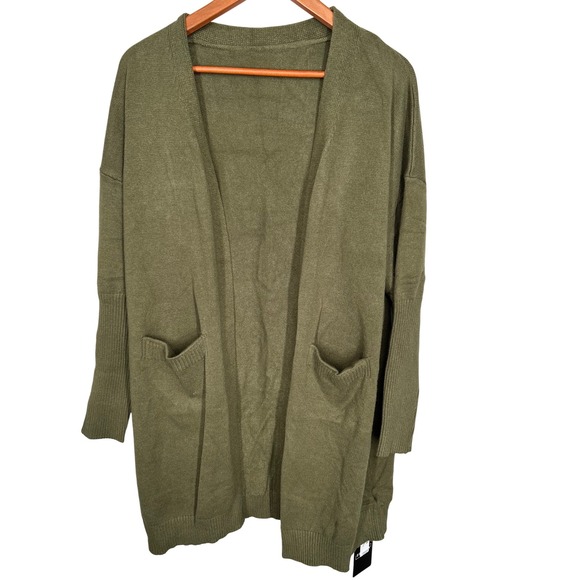 Kohl's Long Green Open Cardigan with Pockets Wide Cuffs Women's XXL NWT - Picture 1 of 7